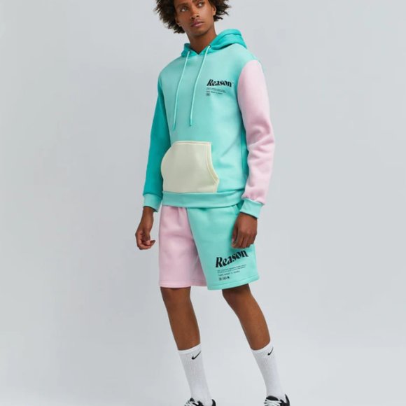 New Reason Brand Color Block Hoodie & Shorts 2 Piece Set Men's Size MEDIUM - Picture 3 of 10